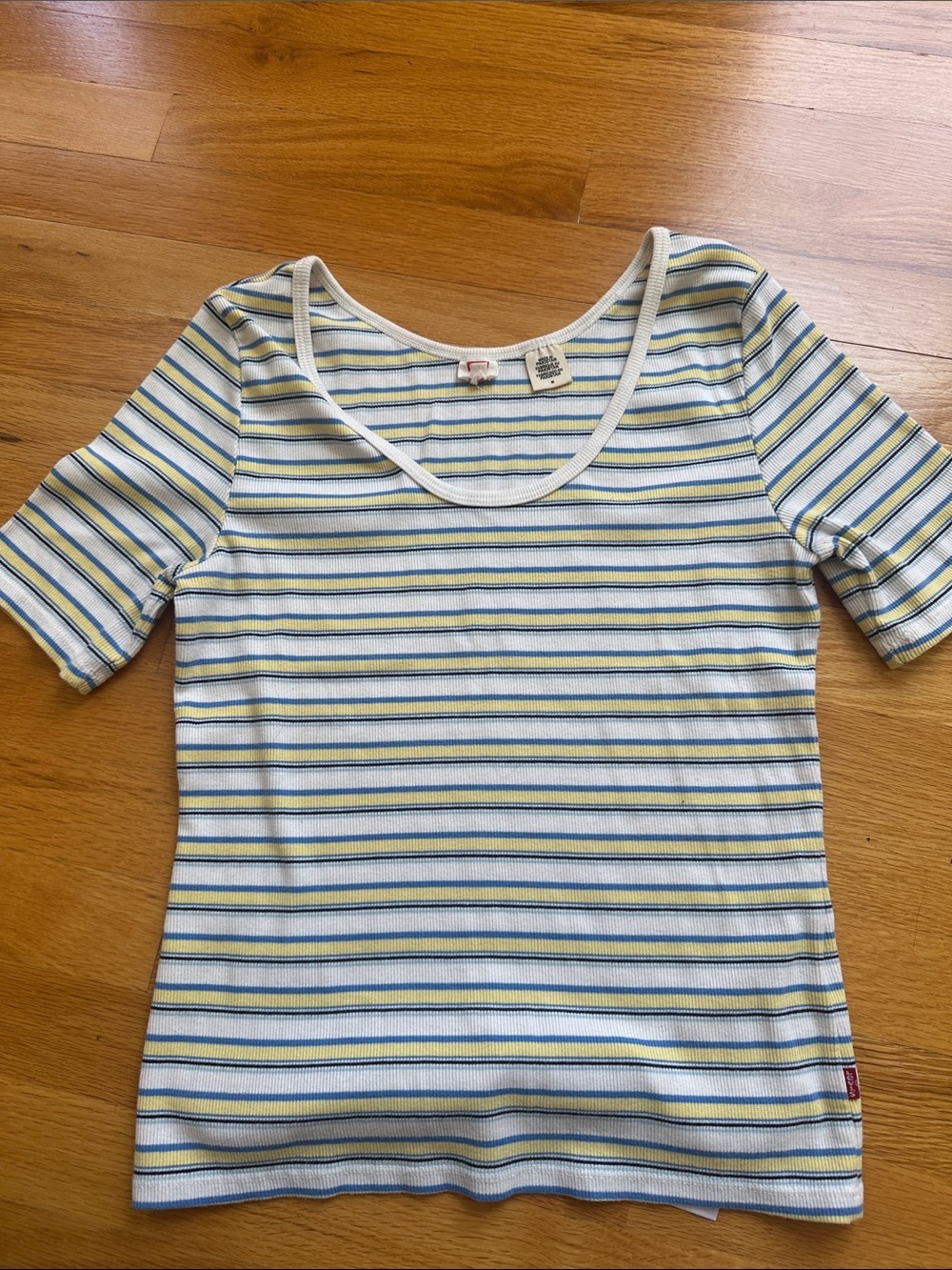 Levi's Striped Ribbed Scoop Neck Tank in White, Blue & Yellow
